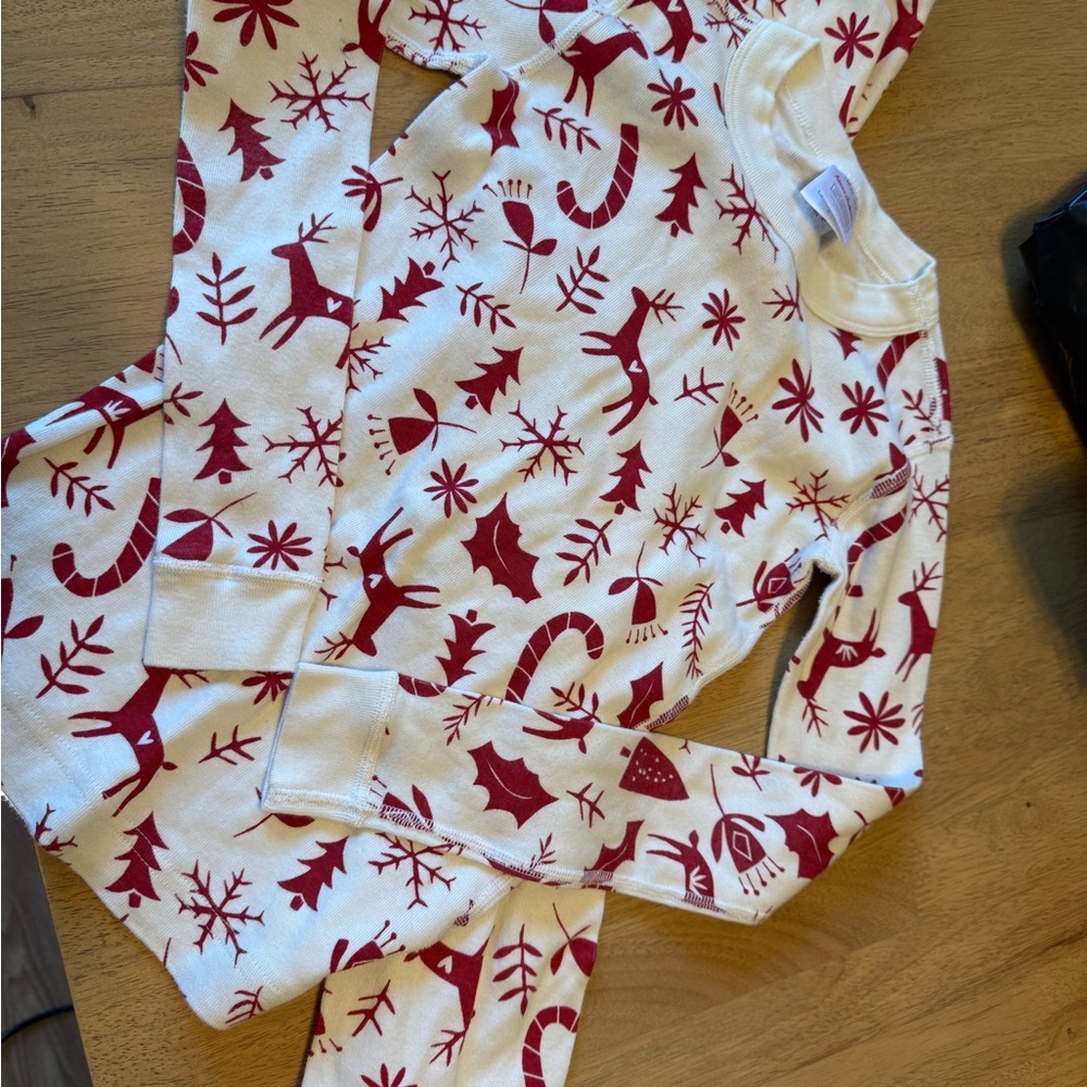 HANNA ANDERSSON 130 8 Reindeer Red Cream Long John Pajama Holiday Christmas New - Picture 1 of 3